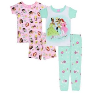 NWT Disney Princesses 4 Piece Pajama Set Size 2T Short Sleeve Shorts Pants